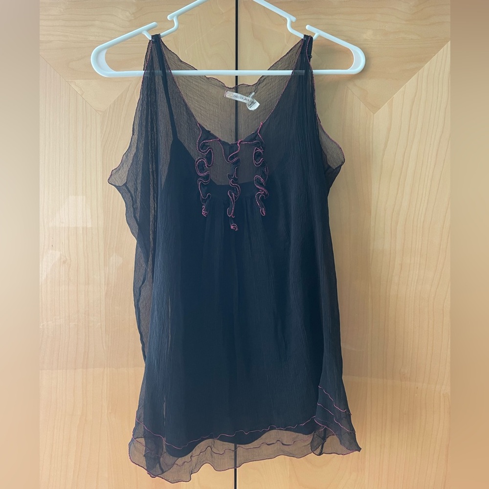 Chelsea and Violet black with pink detail blouse-Size XS